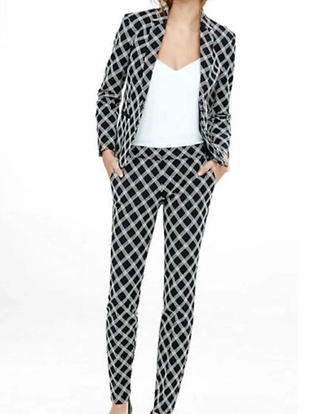 Express Black & White Plaid Slim Ankle Pants